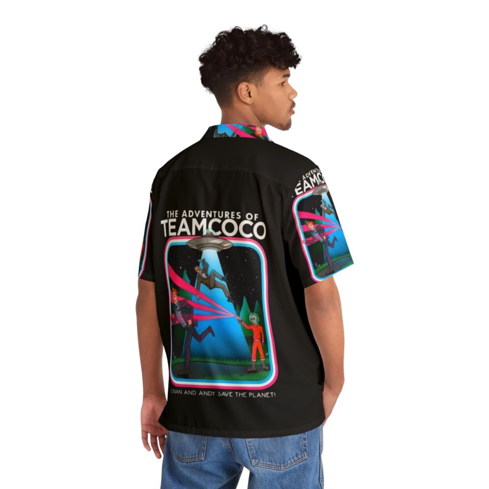 Team Coco Hawaiian Shirt with Funny Alien and UFO Abduction Graphic - People Back