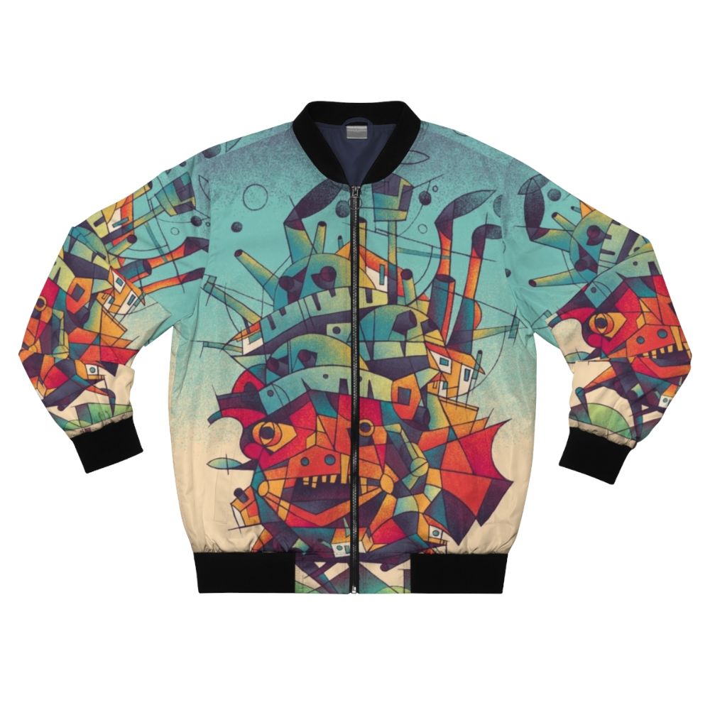 Anime inspired Moving Castle bomber jacket with cubist, futuristic design