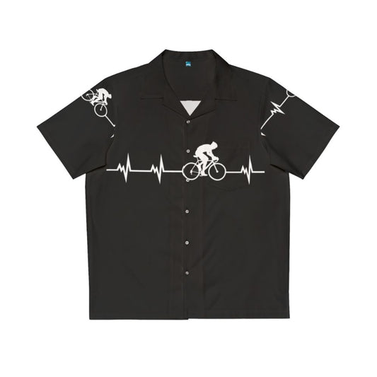 Hawaiian cycling heartbeat shirt with tropical bicycle heart design