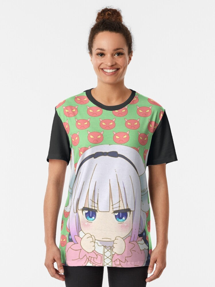 Angry Kanna from the anime series Miss Kobayashi's Dragon Maid on a stylized graphic t-shirt design. - Women