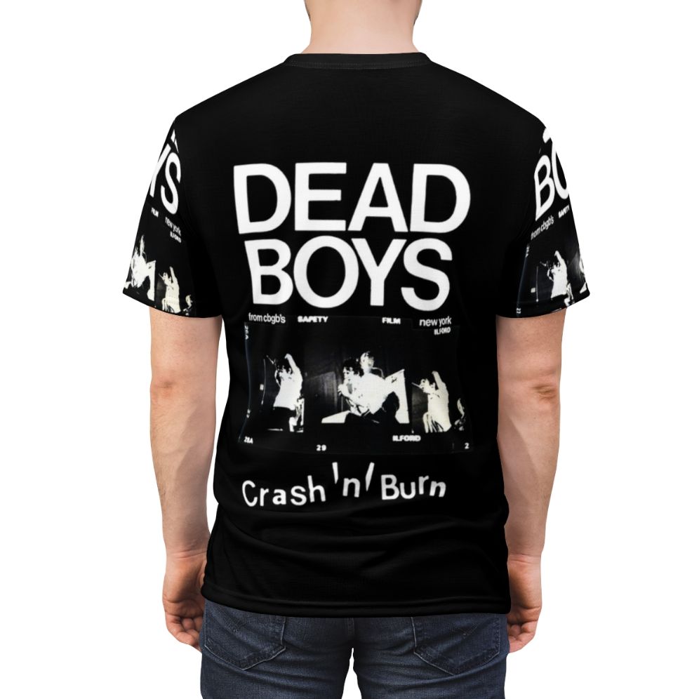 Vintage-style t-shirt featuring the logo and artwork of the iconic American punk band, the Dead Boys. - men back