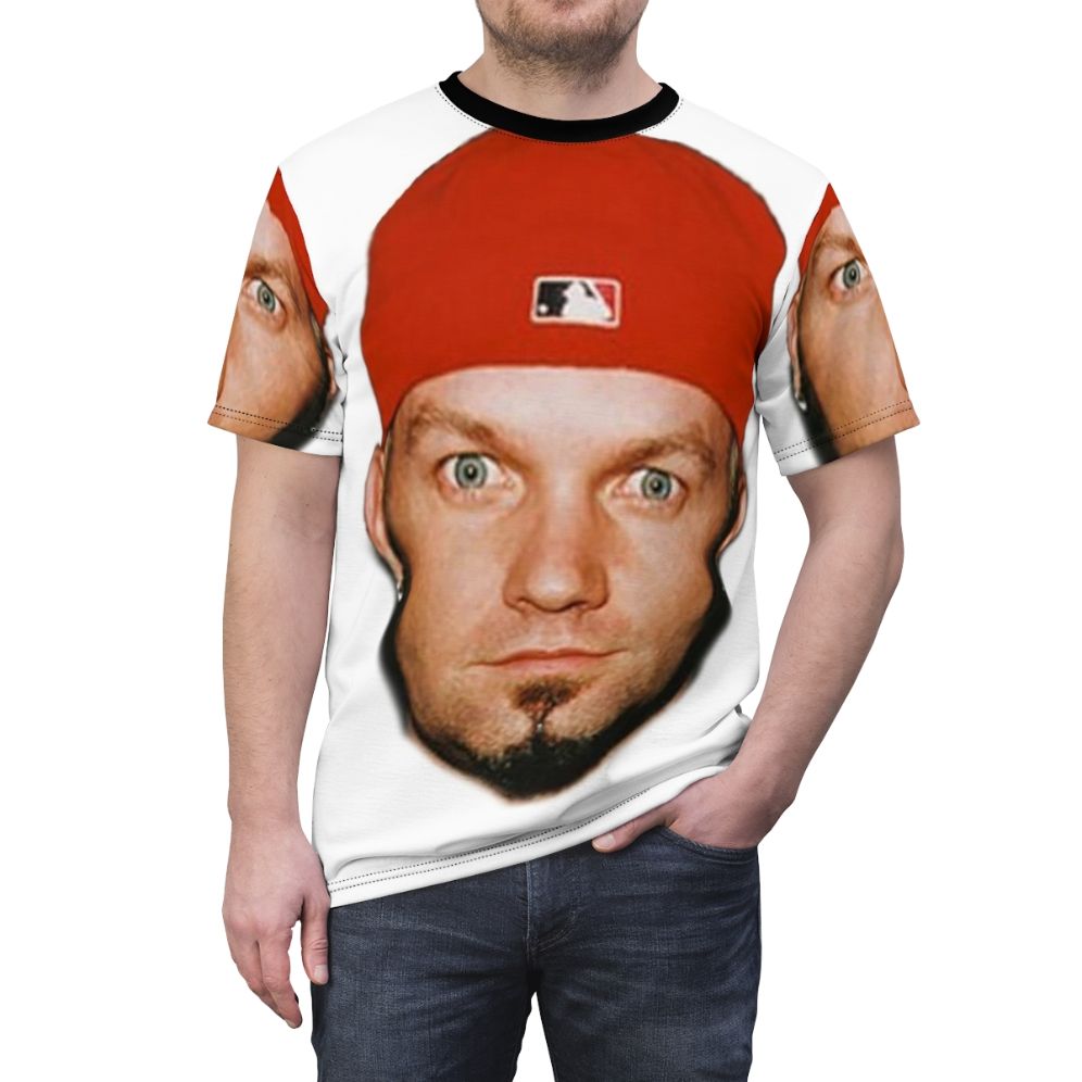 All-over print t-shirt featuring the iconic image of Fred Durst, the frontman of the legendary nu metal band Limp Bizkit. - men front