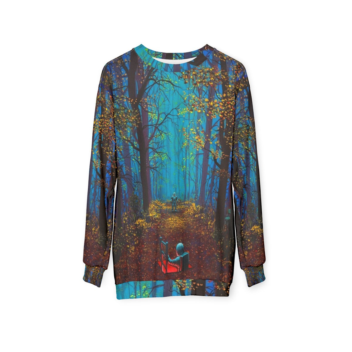 "There You Are" space-themed sweatshirt with astronaut and surreal nature imagery - hanging