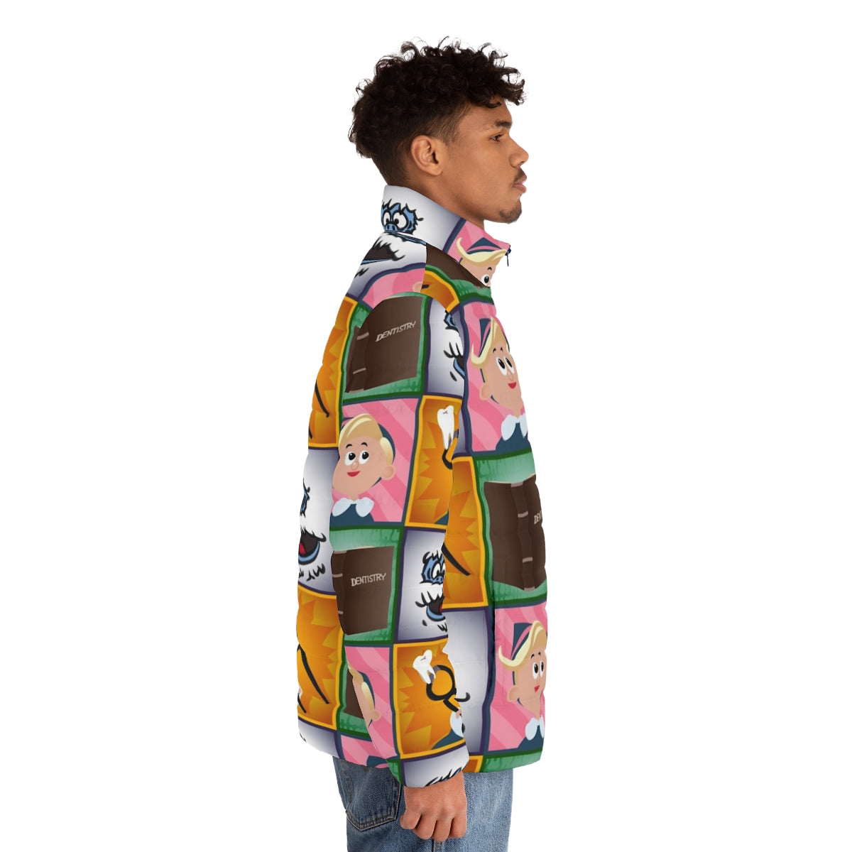 Hermey Squares Puffer Jacket with a festive holiday design - men side right