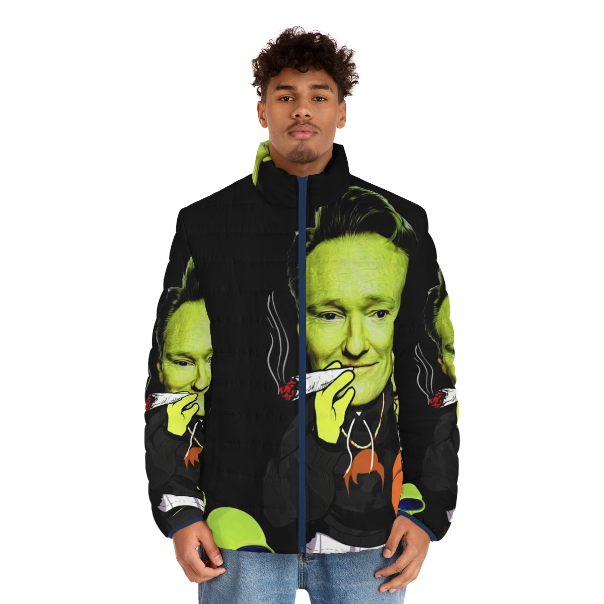 Team Coco Out of Space Puffer Jacket featuring an alien and space-themed design - men front