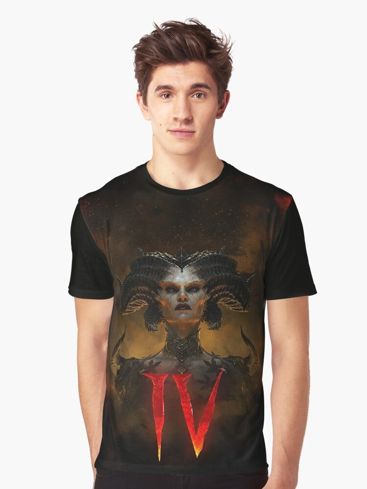 "Diablo 4 Graphic T-Shirt featuring Lilith and the Gates of Hell" - Men