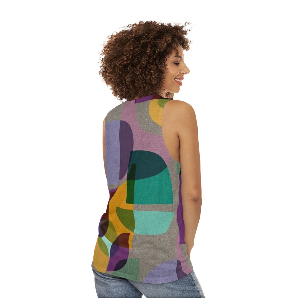 Colorful mid century inspired kaleidoscope pattern unisex tank top - women back