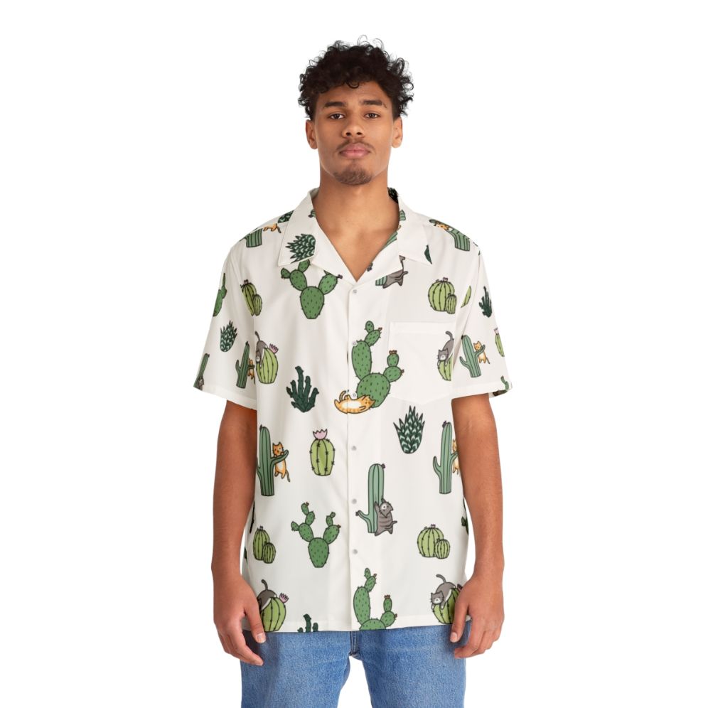 Cacti Cats Hawaiian Shirt with Vibrant Tropical Pattern - People Front