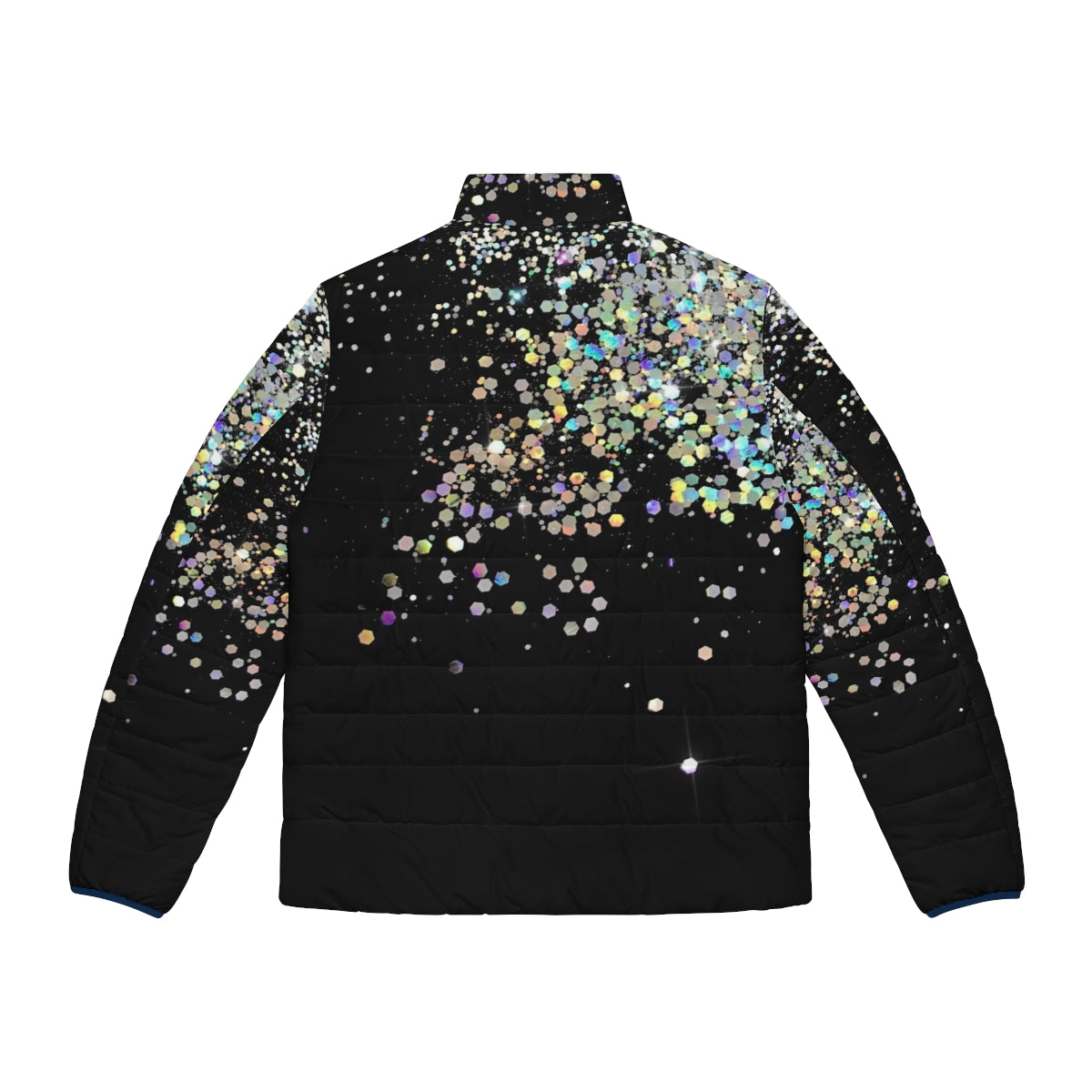 Black puffer jacket with holographic sparkle and shimmer - Back