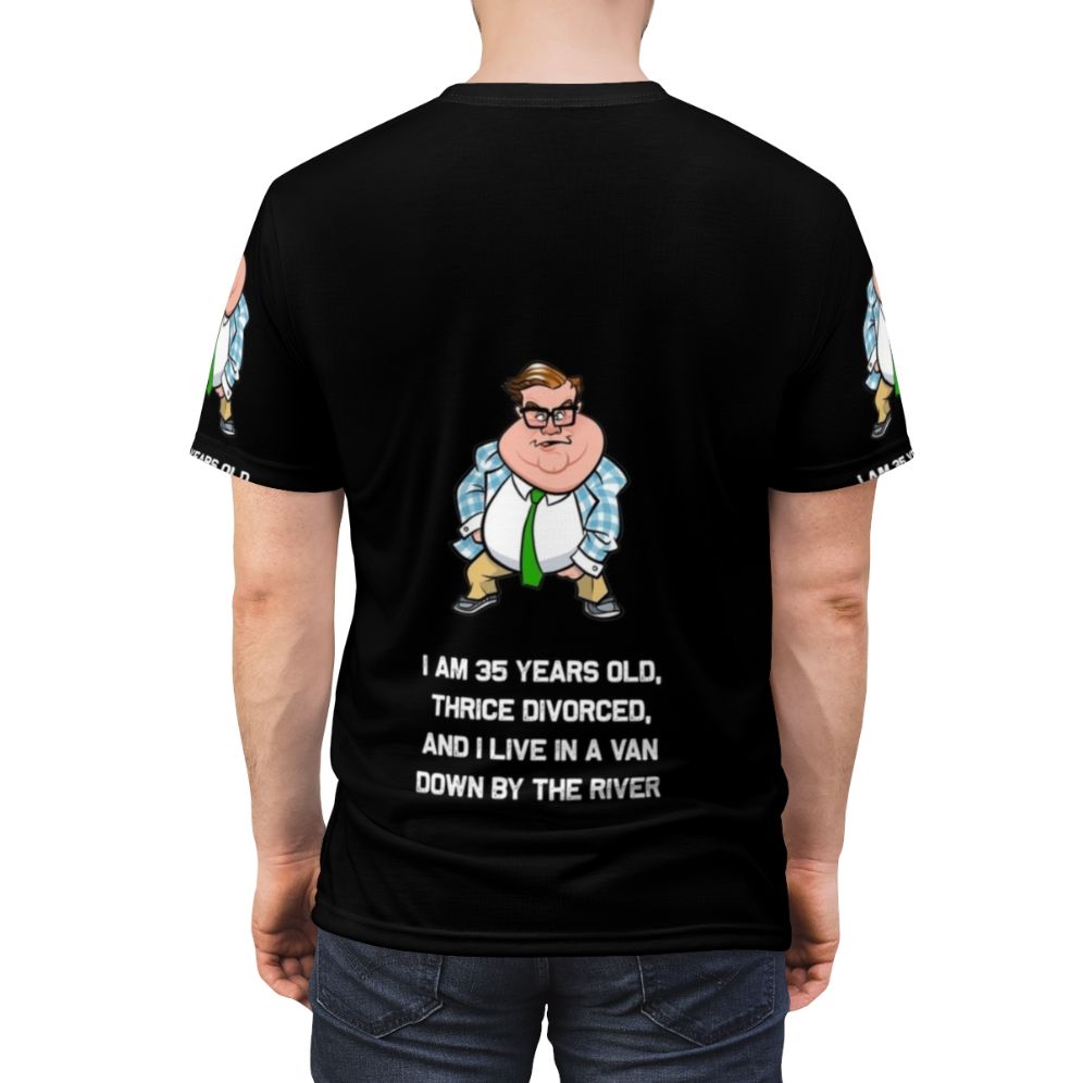 A t-shirt design featuring the iconic Chris Farley character Matt Foley from Saturday Night Live - men back