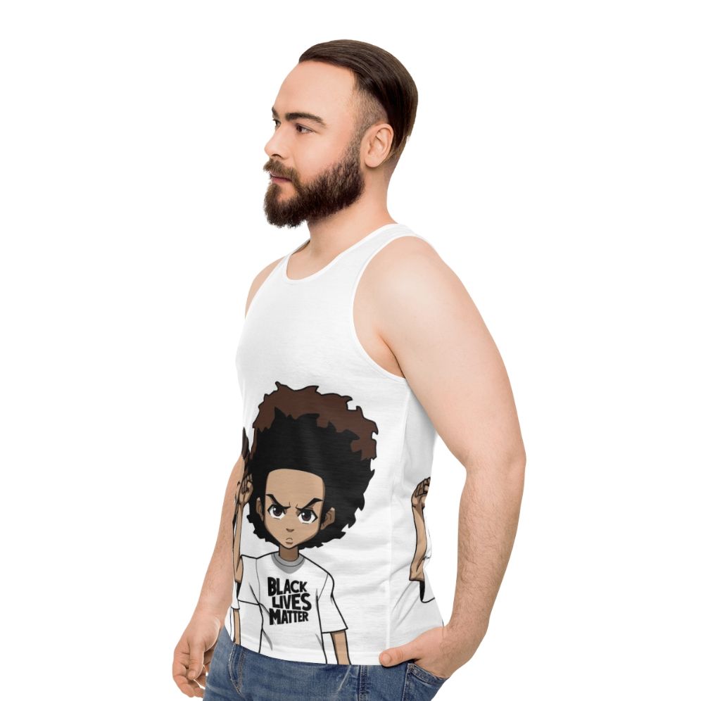 Riley and Huey Freeman Protesting Black Power Fist Unisex Tank Top - men side