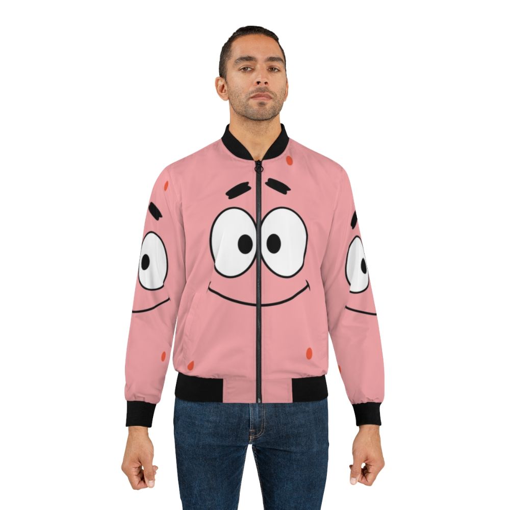 Patrick Star cartoon character printed on a navy blue bomber jacket - Lifestyle