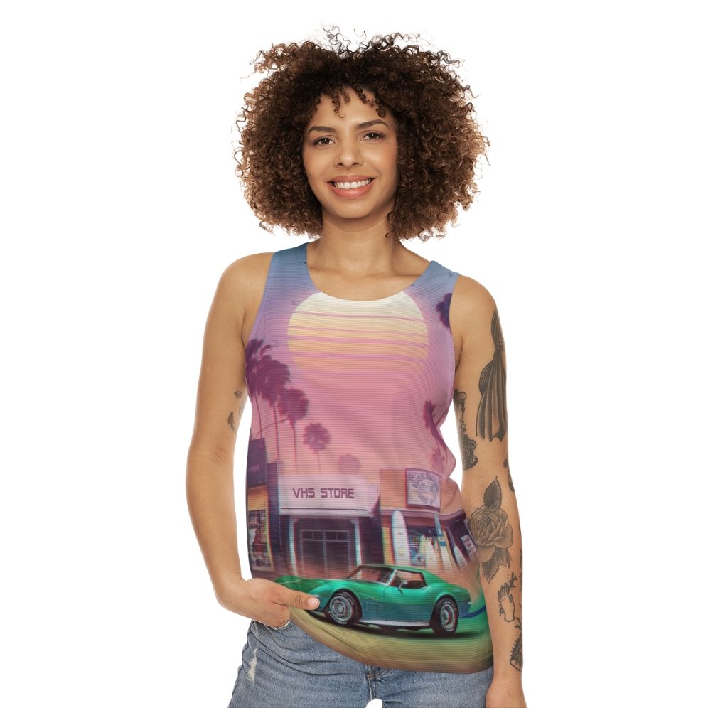 Retro Synthwave Sunset Drive Unisex Tank Top - women