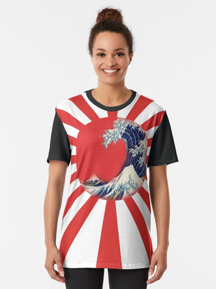 Graphic t-shirt featuring Hokusai's famous Great Waves of Rising Sun design - Women