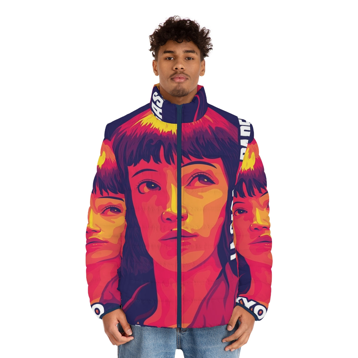 Tokyo Money Heist Puffer Jacket with Anime Inspired Design - men front