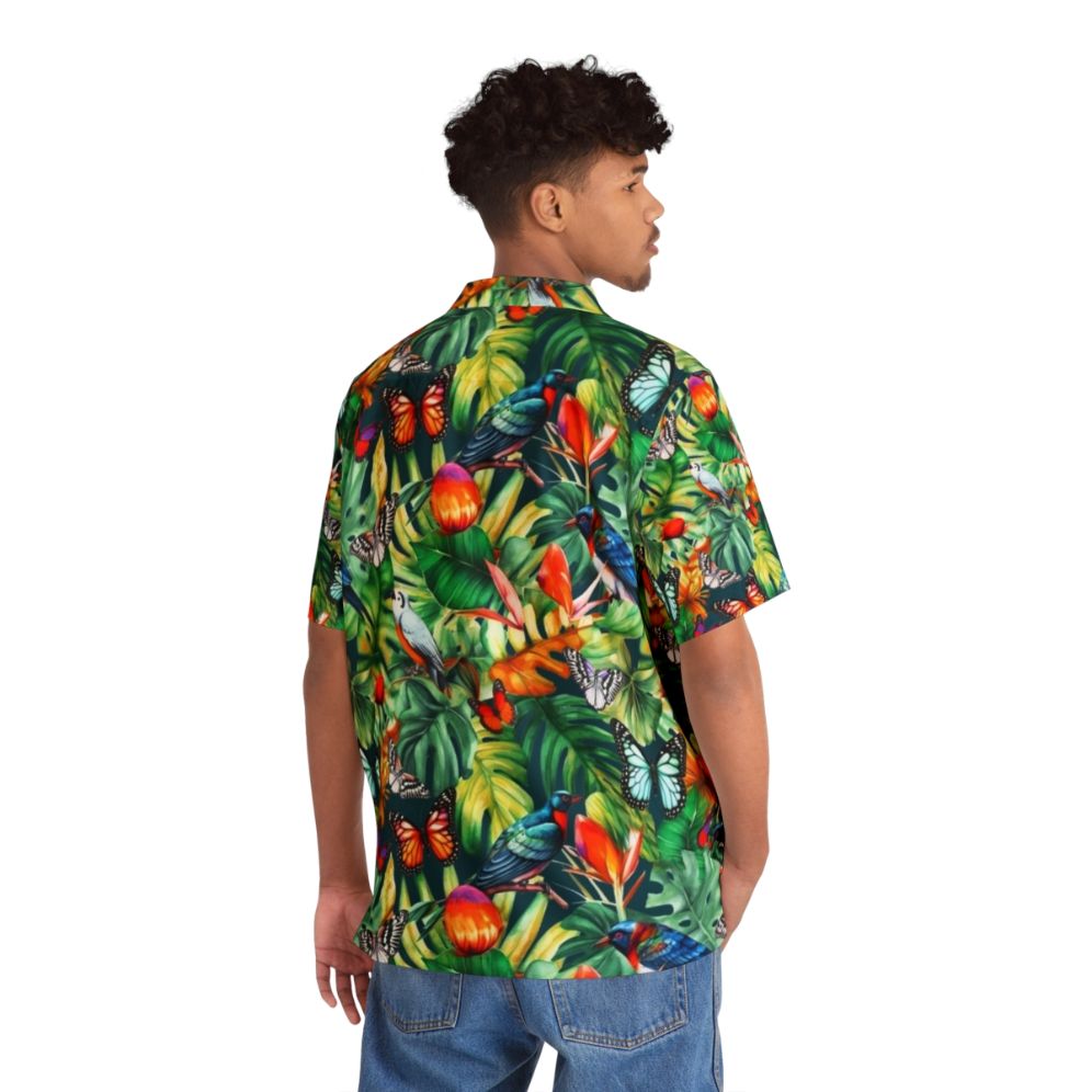 Jungle Watercolor Hawaiian Shirt with Tropical Floral and Botanical Print - People Back