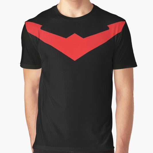 Nightwing graphic t-shirt featuring the DC Comics Rebirth logo and design