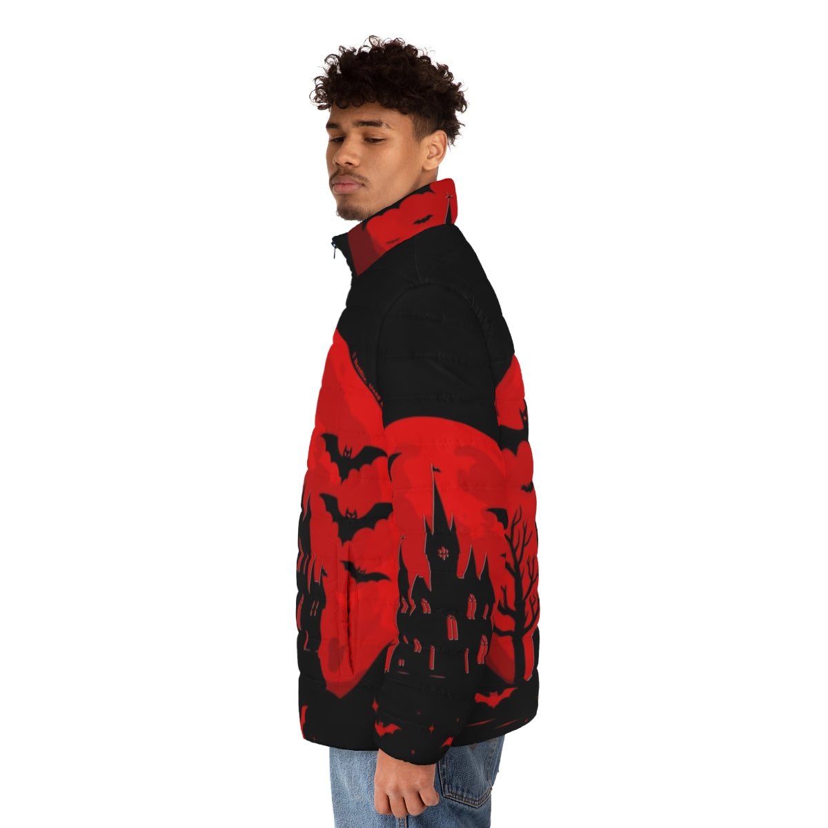 Minimalist Castlevania Inspired Puffer Jacket in Red - men side left