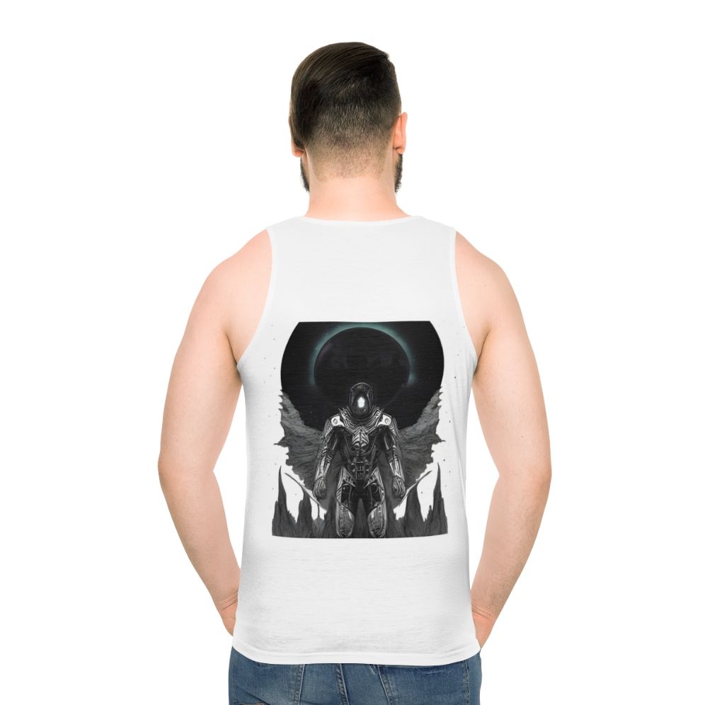 Spooky gothic sci-fi horror inspired unisex tank top - men back