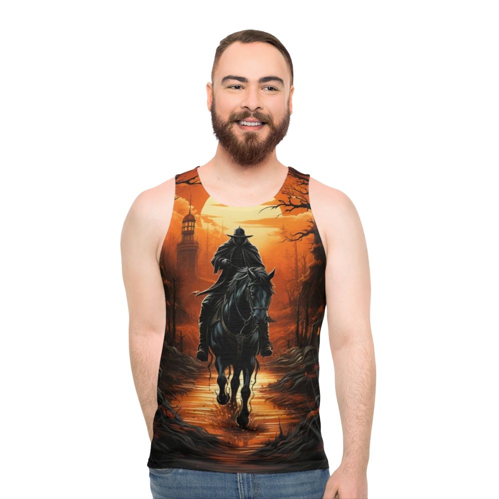 Unisex tank top with ghostly headless horseman design - men