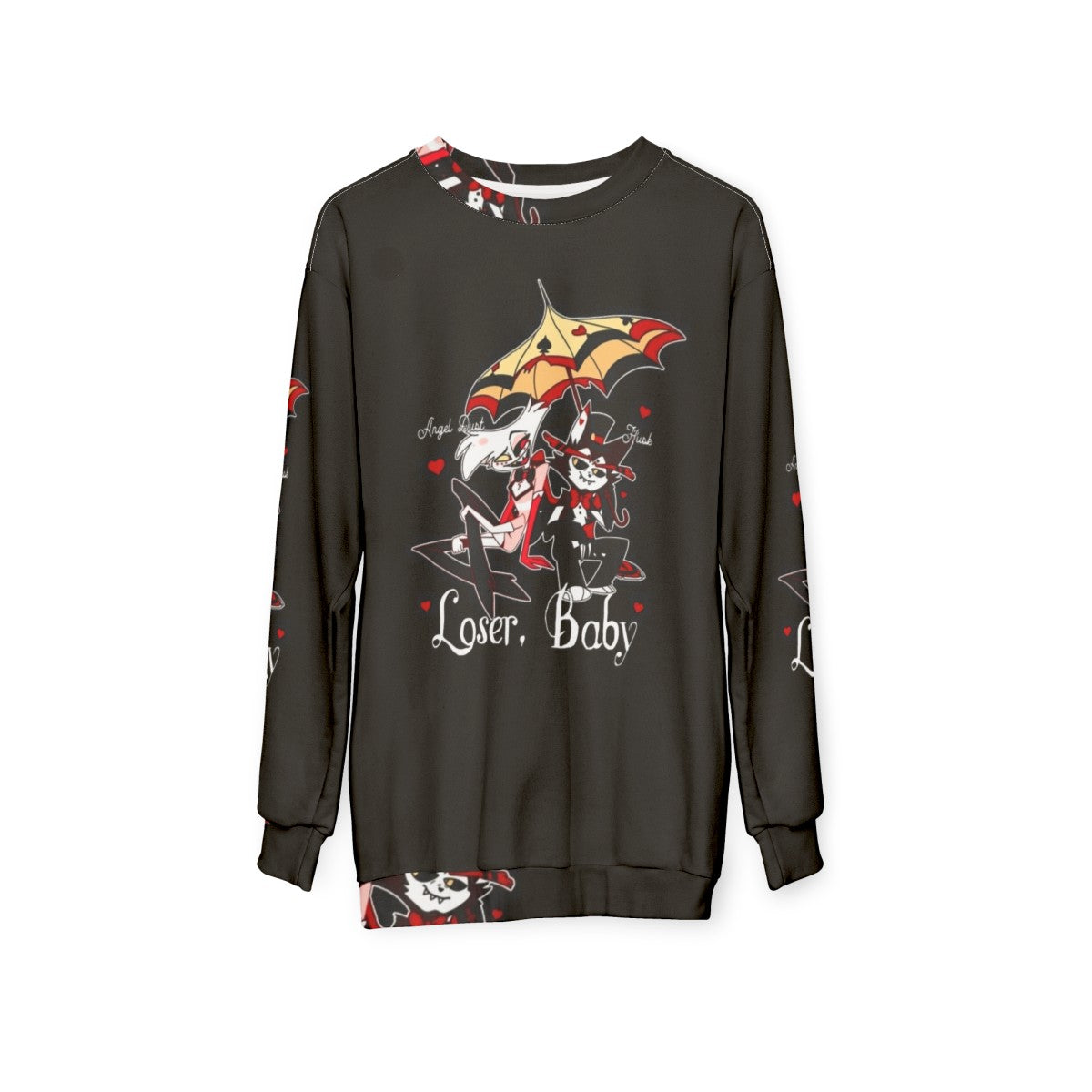 Hazbin Hotel Angel Dust and Husk Demon Cartoon Sweatshirt - hanging