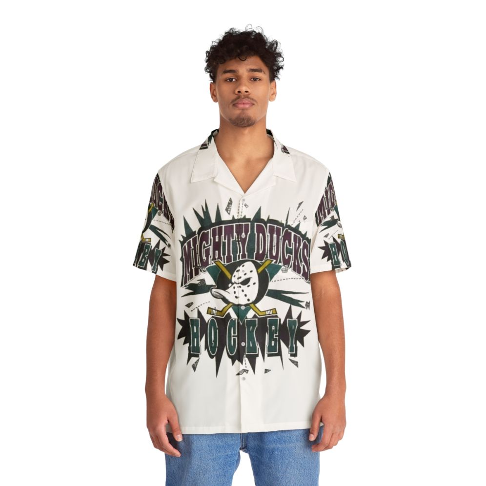 Mighty Ducks hockey themed Hawaiian shirt with funny sports art design - People Front