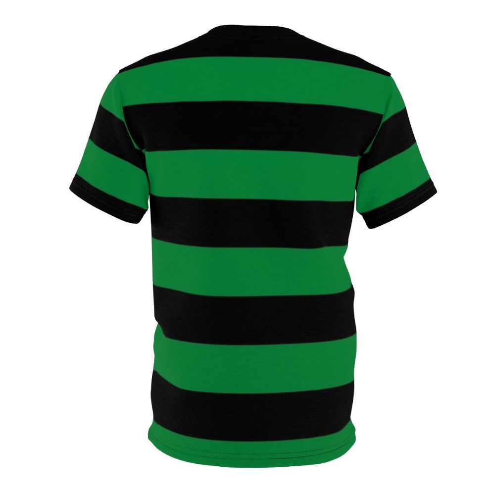 Stylish green and striped t-shirt with a unique horizontal stripe pattern design - Back