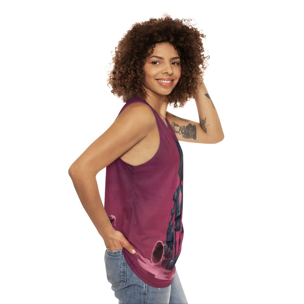 Unisex artist tank top featuring a cute robot with a paintbrush - women side