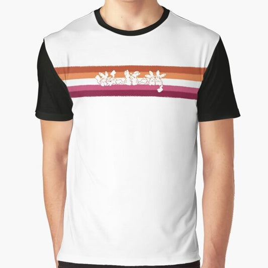 Lesbian pride flag graphic t-shirt with the text "Electric Love"