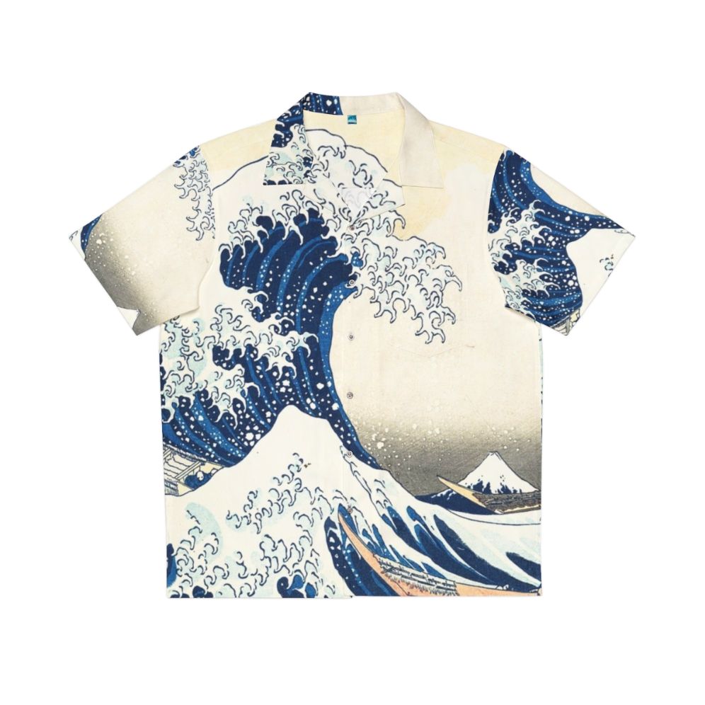 Hokusai's famous Japanese wave painting printed on a Hawaiian shirt