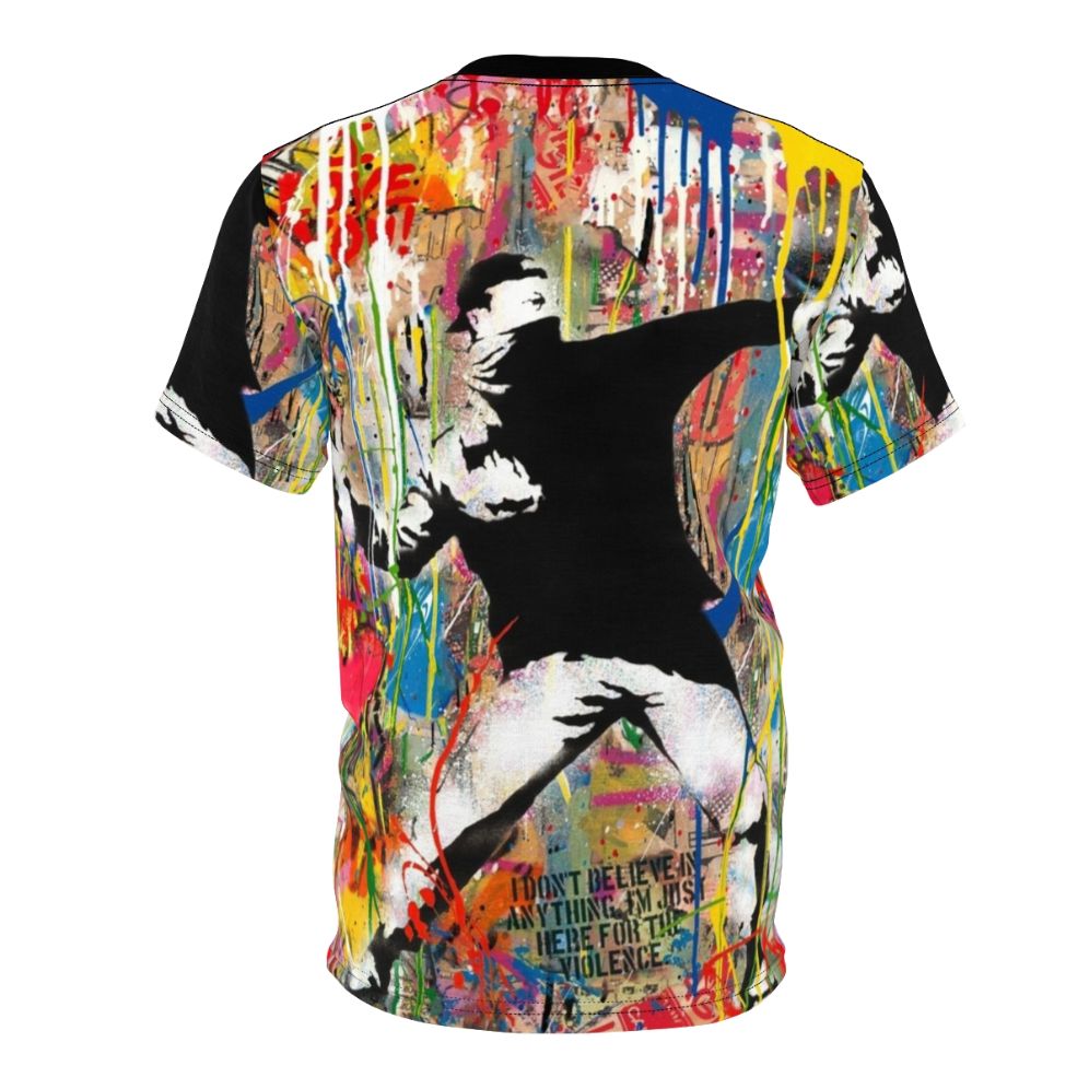 Colorful Banksy-inspired pop art design on a t-shirt - Back