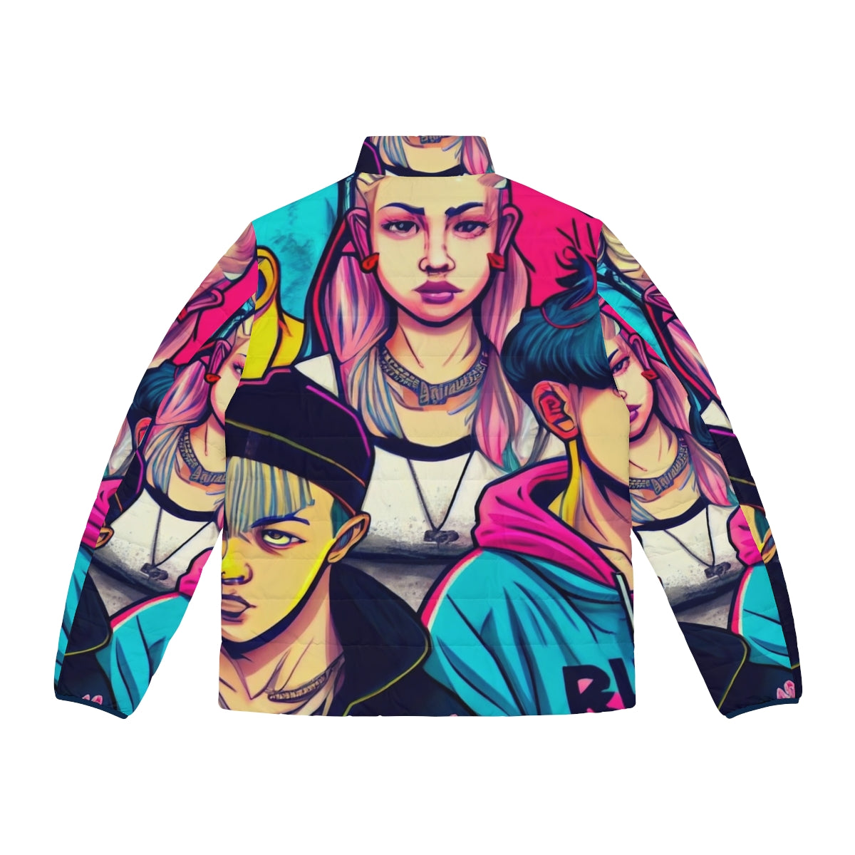 Young Royals inspired cyberpunk manga style puffer jacket - Back