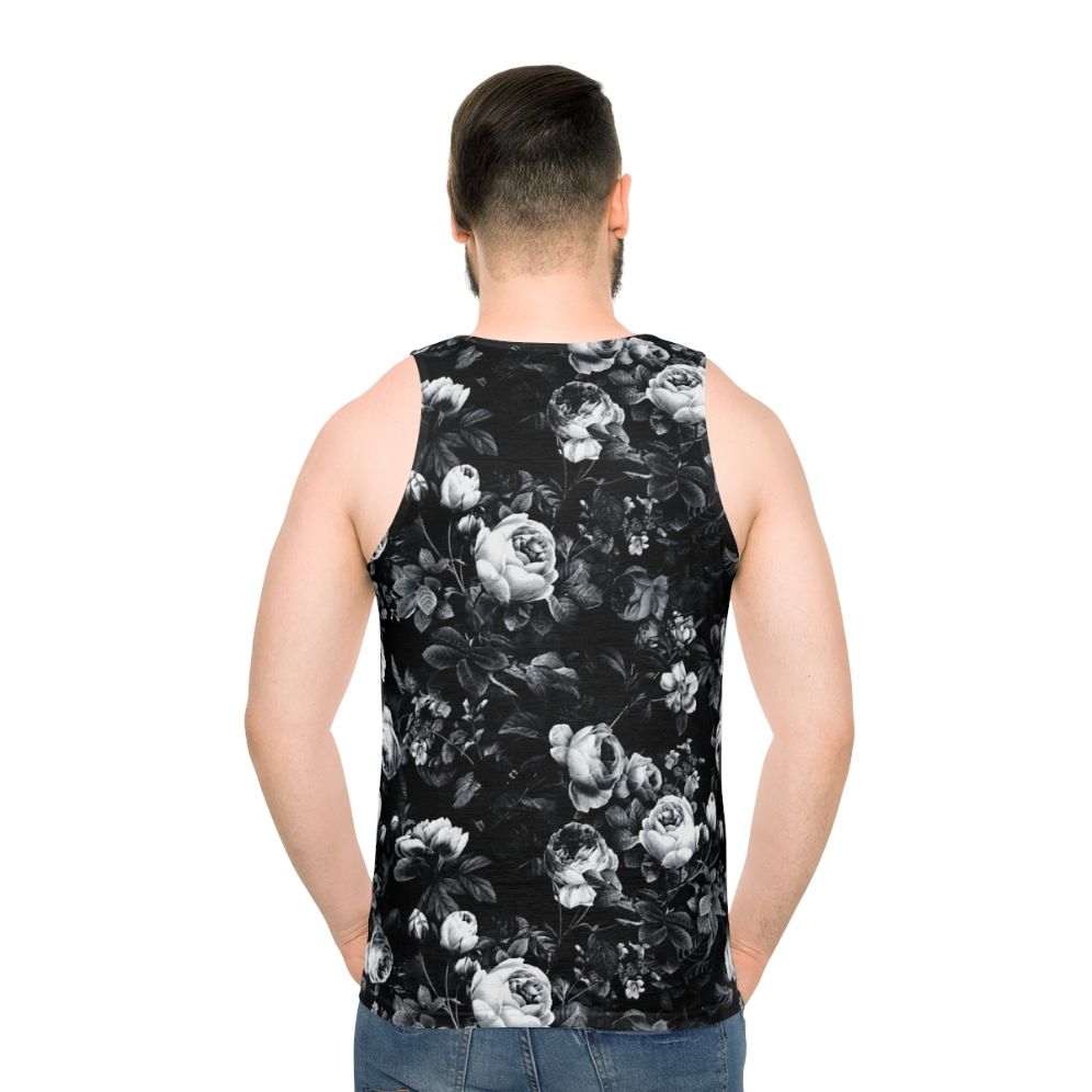 Roses black and white unisex tank top - men back