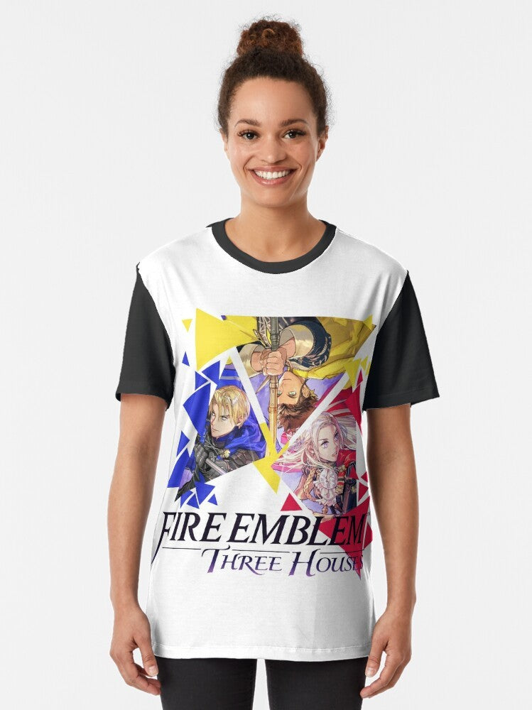 Fire Emblem Three Houses T-Shirt featuring Edelgard, Dimitri, and Claude from the popular video game. - Women