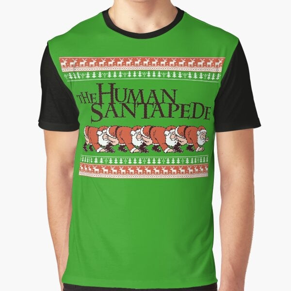 Human Centipede inspired graphic t-shirt design with a horrifying twist for the holiday season.