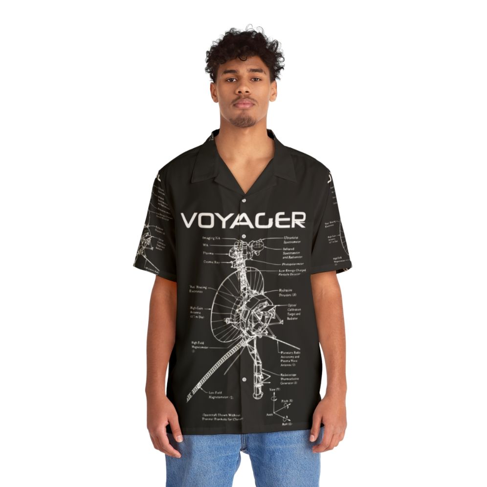 Voyager Program Inspired Hawaiian Shirt with Spacecraft and Planets - People Front