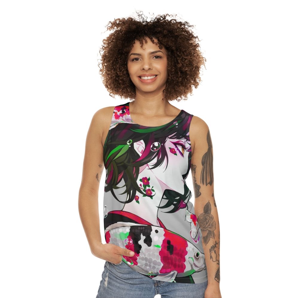 Vivid koi fish design unisex tank top - women