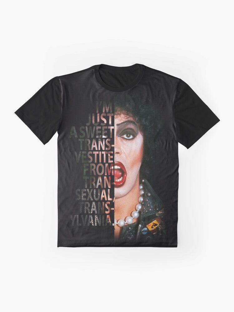 Frank N Furter graphic t-shirt from the classic Rocky Horror Picture Show musical film - Flat lay