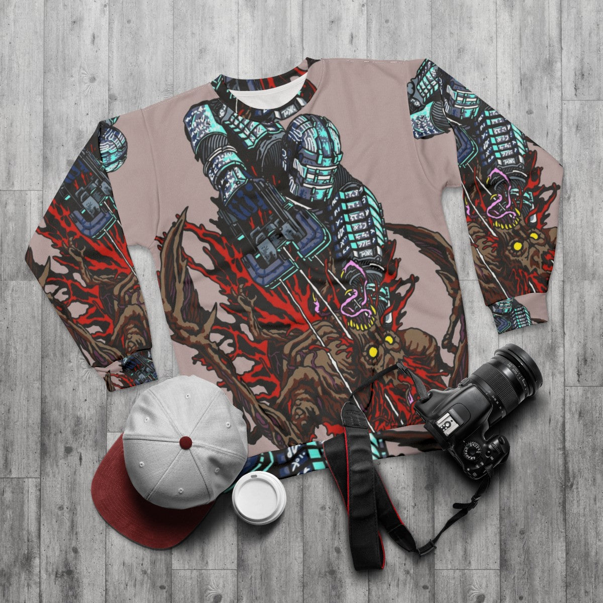 Necro Space Survival Horror Video Game Sweatshirt - flat lay