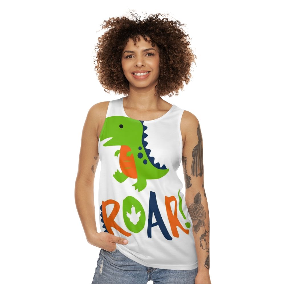 Roaring dinosaur unisex tank top - women