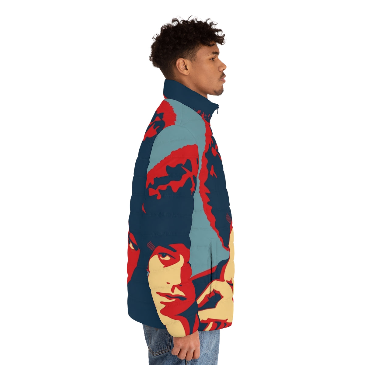 Angela Davis Puffer Jacket featuring Black Panther Party and Black Activism Imagery - men side right