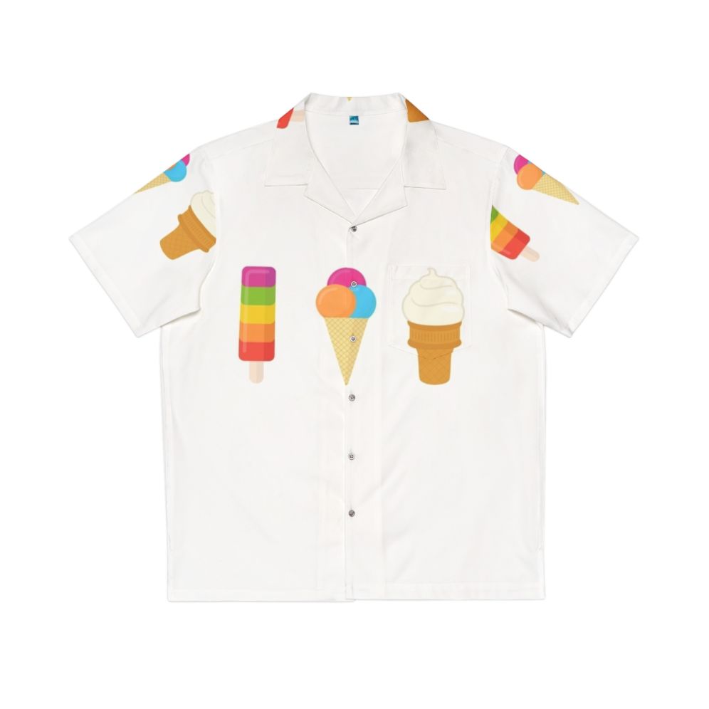 Colorful Hawaiian shirt with ice cream, popsicle, and frozen dessert print