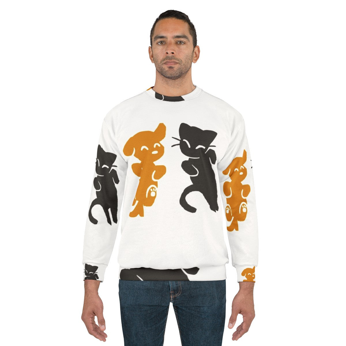 Cat and dog sweatshirt with cute animal print design - men