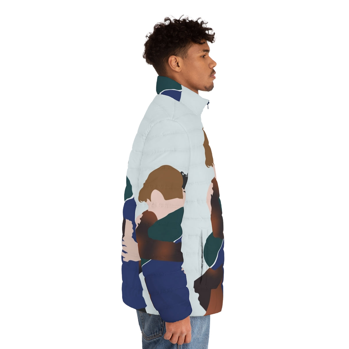 Heartstopper Nick and Charlie hug puffer jacket, featuring the two main characters from the Netflix series - men side right