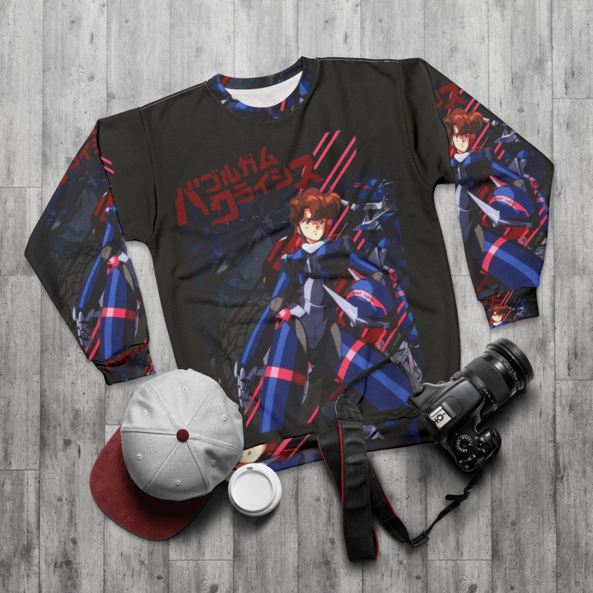 Bubblegum Crisis anime-inspired sweatshirt - flat lay