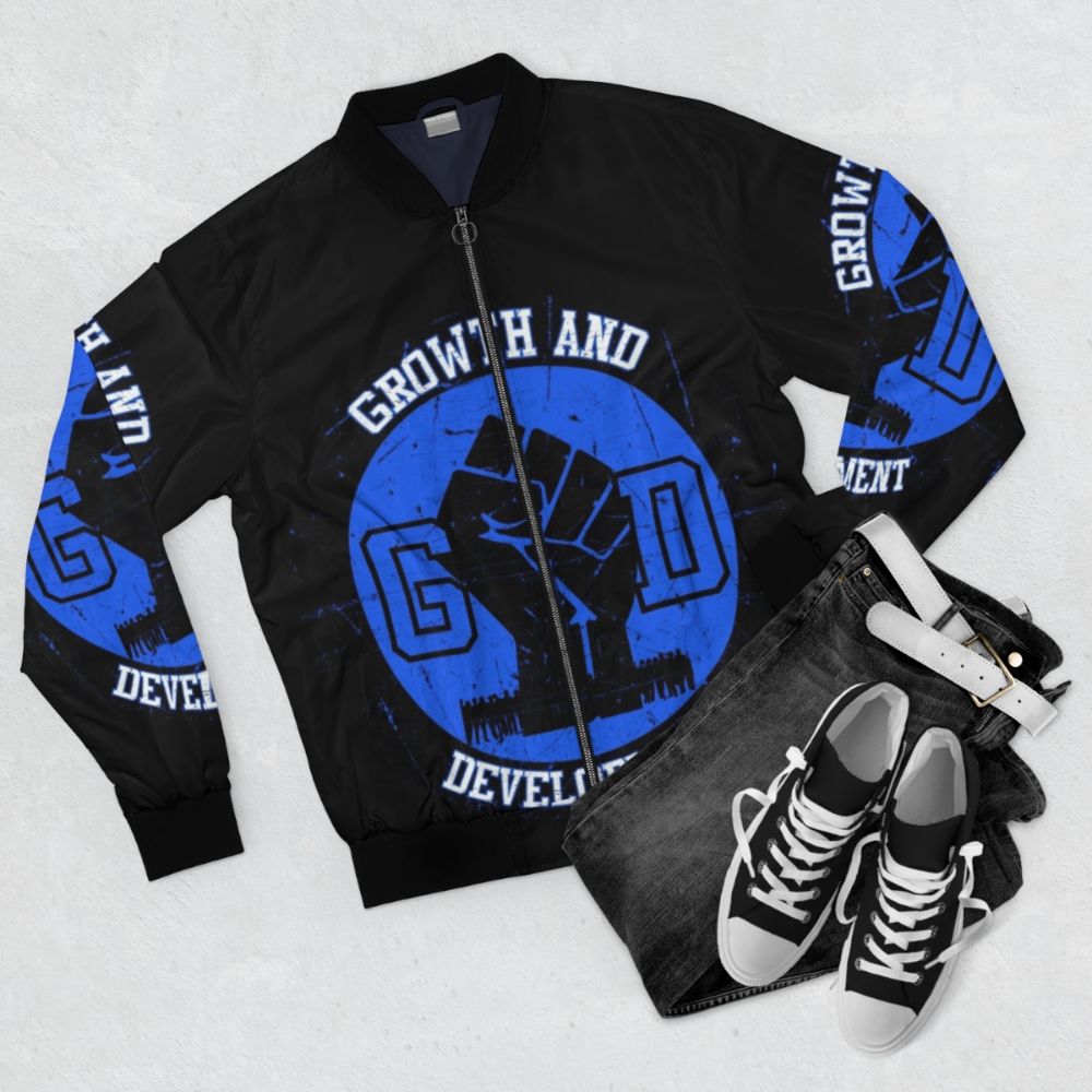 G.D. Growth and Development bomber jacket featuring urban streetwear style - Flat lay