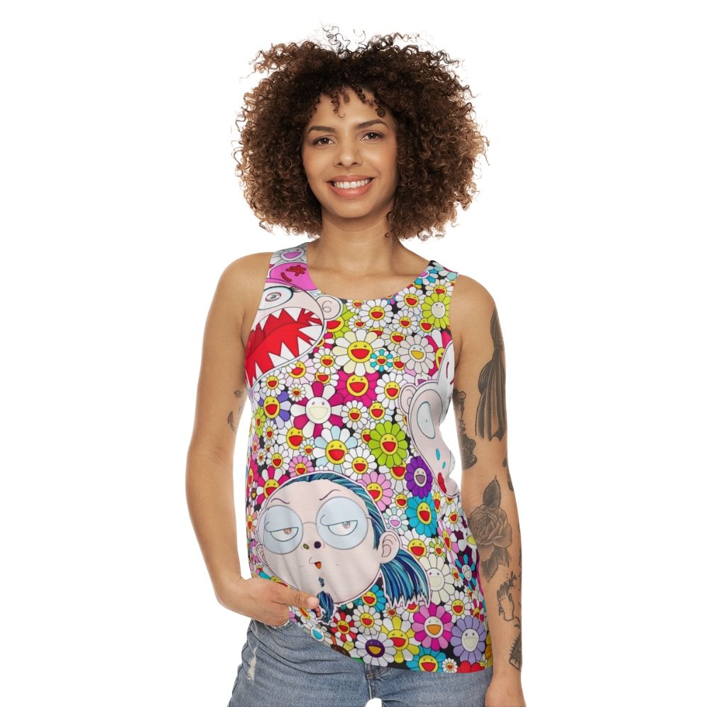 Unisex tank top featuring Takashi Murakami's iconic pop art design - women