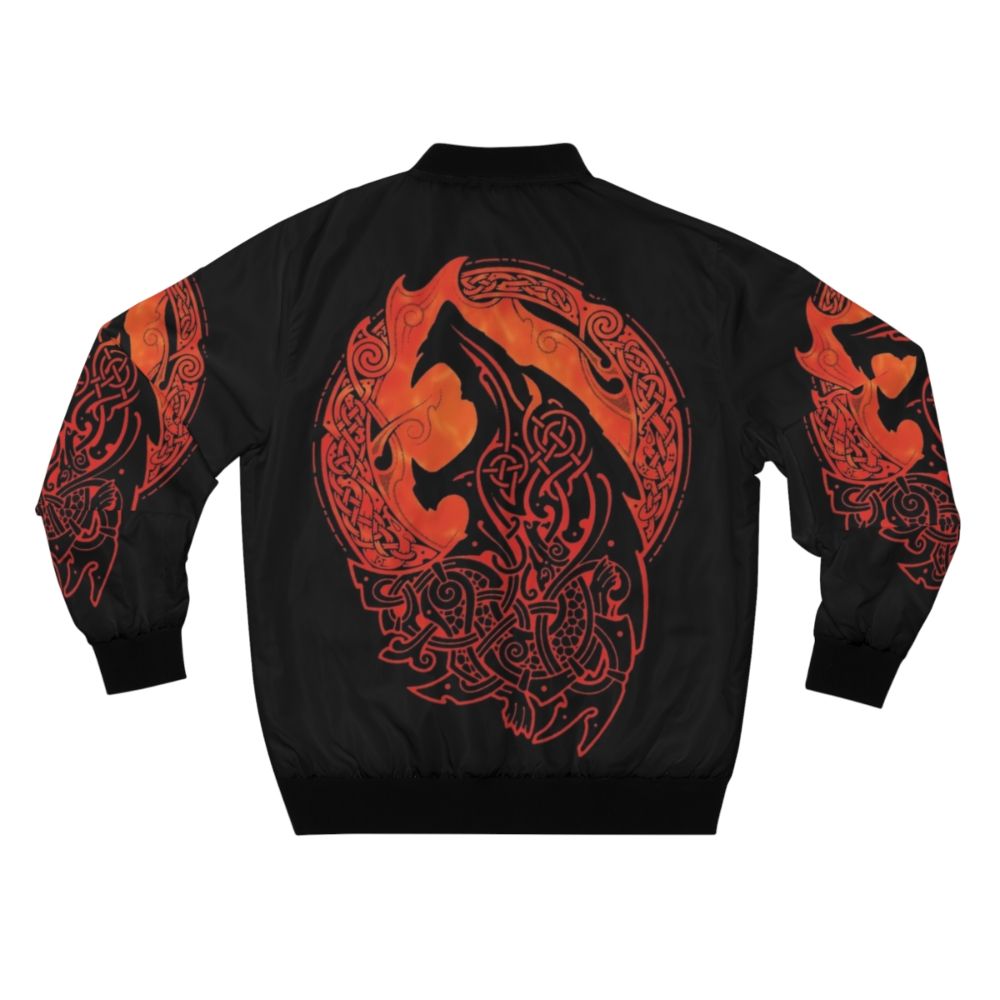 Mythical bomber jacket featuring the Norse wolf Fenrir, the son of Loki - Back