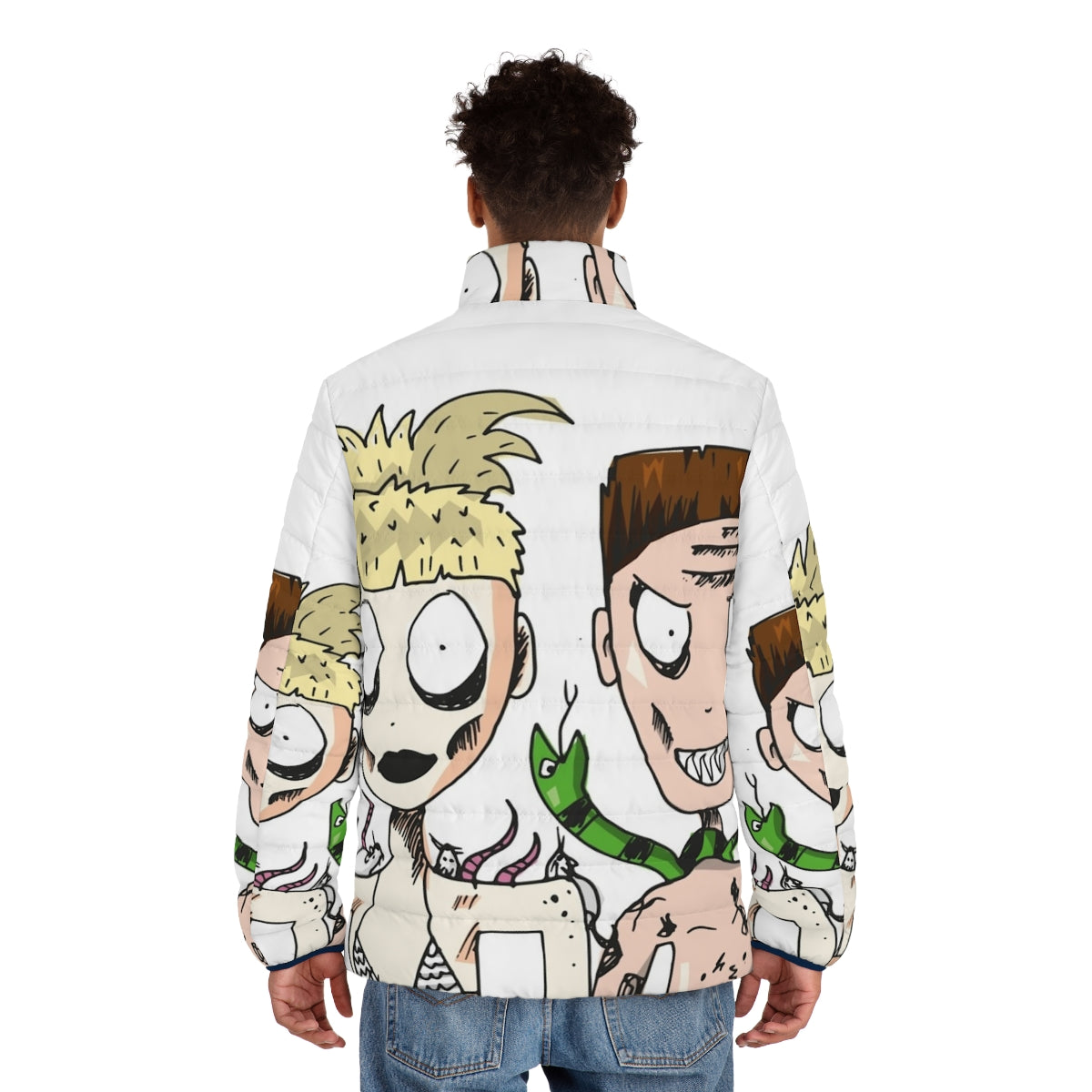 Die Antwoord Yolandi and Ninja wearing an oversized puffer jacket - men back