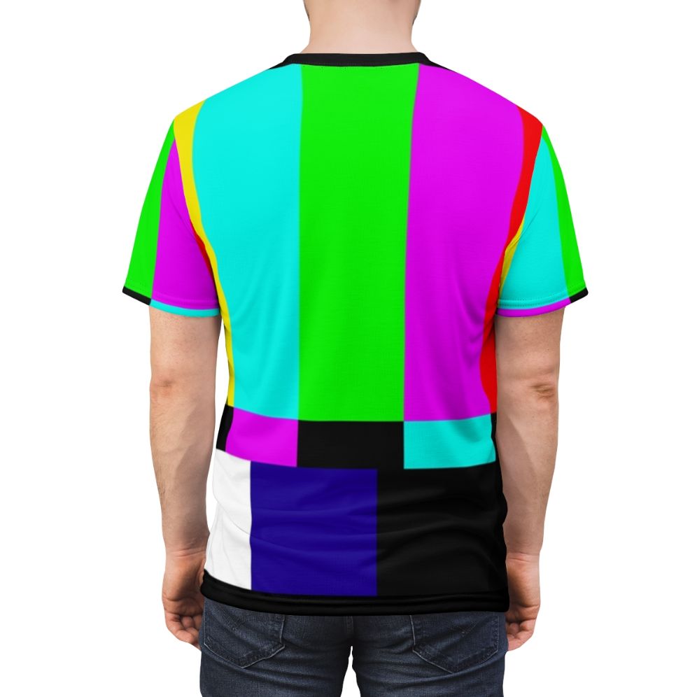 Retro color bars t-shirt featuring the SMPTE color bar test pattern for television and media enthusiasts - men back